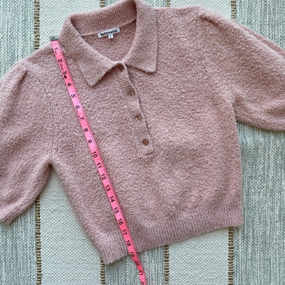 Reformation Light Pink Fuzzy Short Sleeves Collared Pullover Polo Women’s Small - Picture 5 of 8